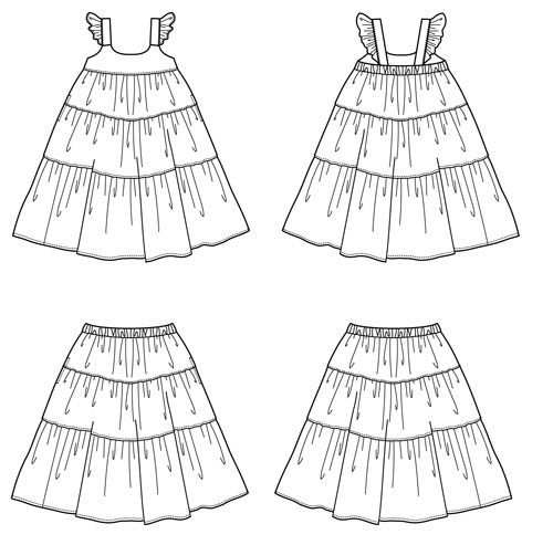 ティアードワンピース＆スカート | 子供服の型紙・パターンショップの 
